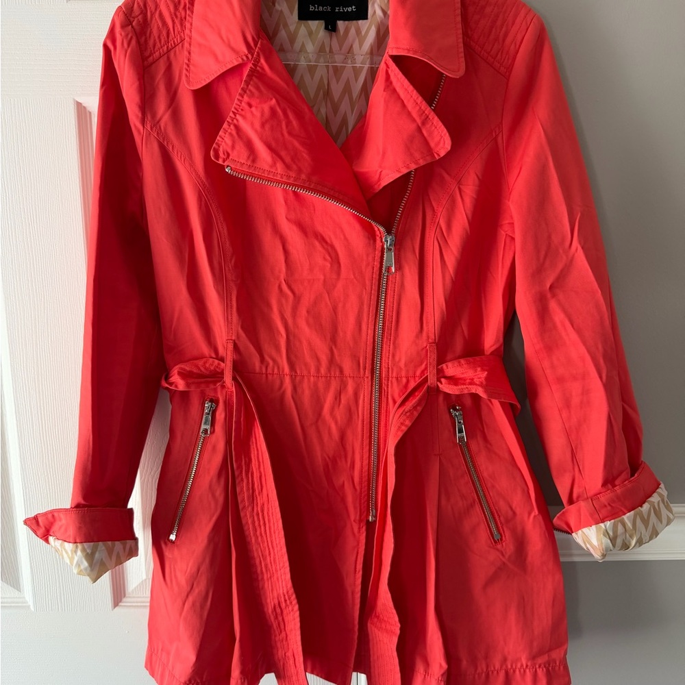 Black Rivet Coral Trench Coat with Tie Waist